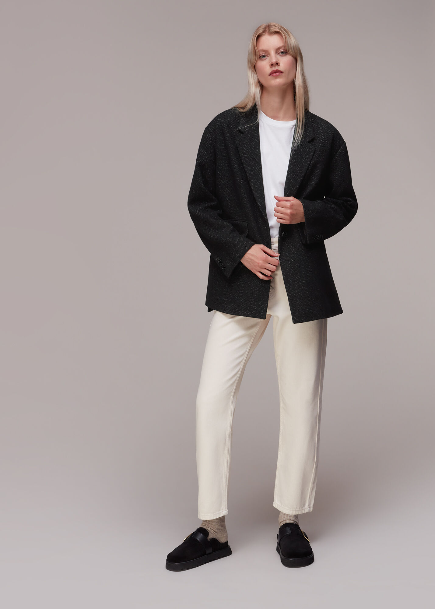 Black/Multi Maria Flecked Wool Jacket WHISTLES Whistles US