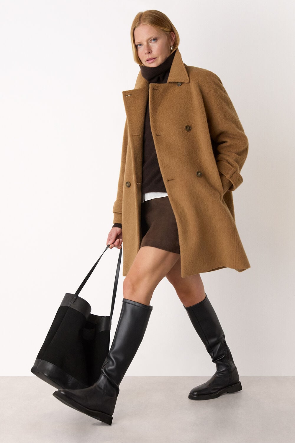 Camel Brushed Wool Pea Coat