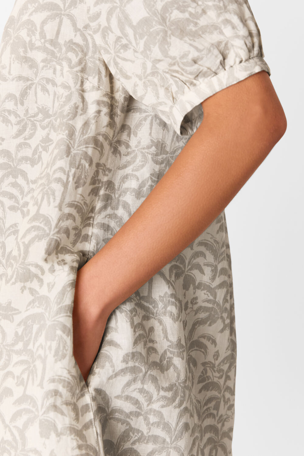 Ivory Palm Print Linen Blend Dress