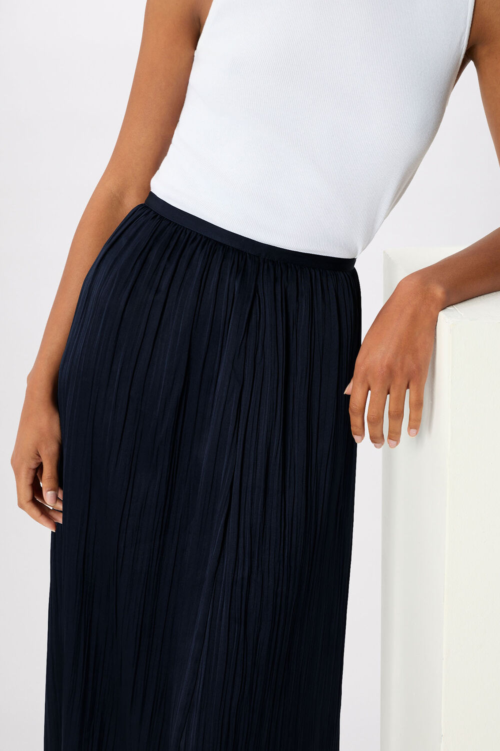 Plisse Column Midi Skirt