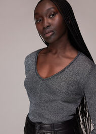Long Sleeve Sparkle V Neck Top