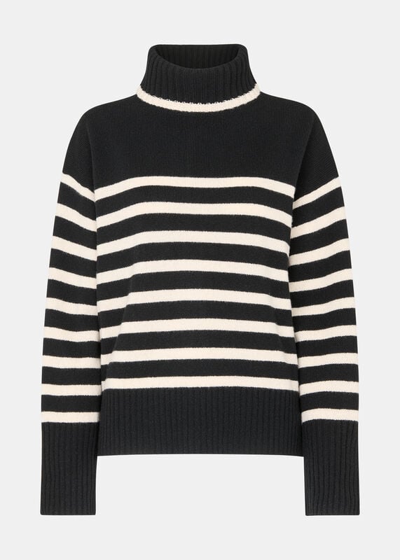 Black Stripe Wool Roll Neck