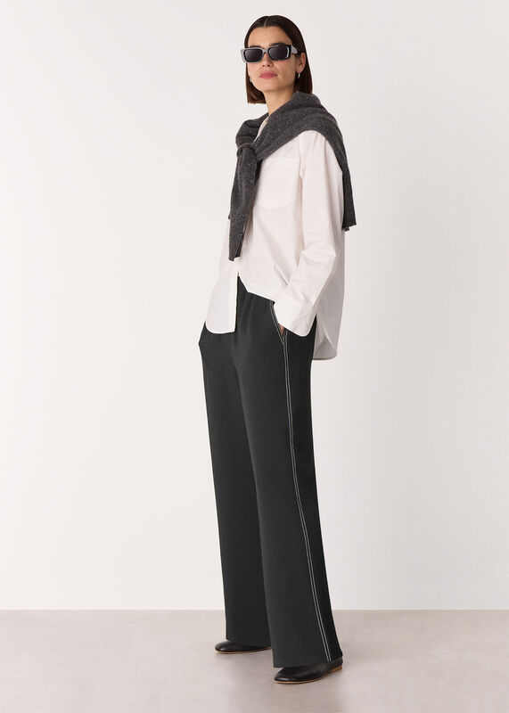 Black Crepe Stitch Detail Trouser