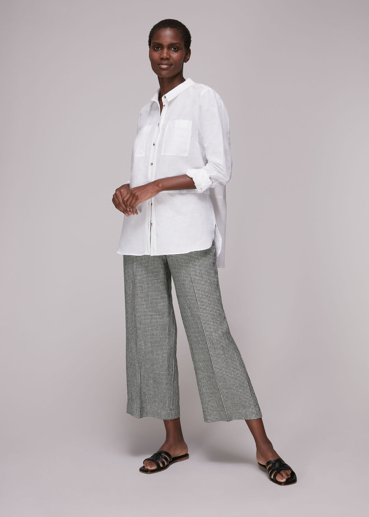 Checked Linen Crop Trouser