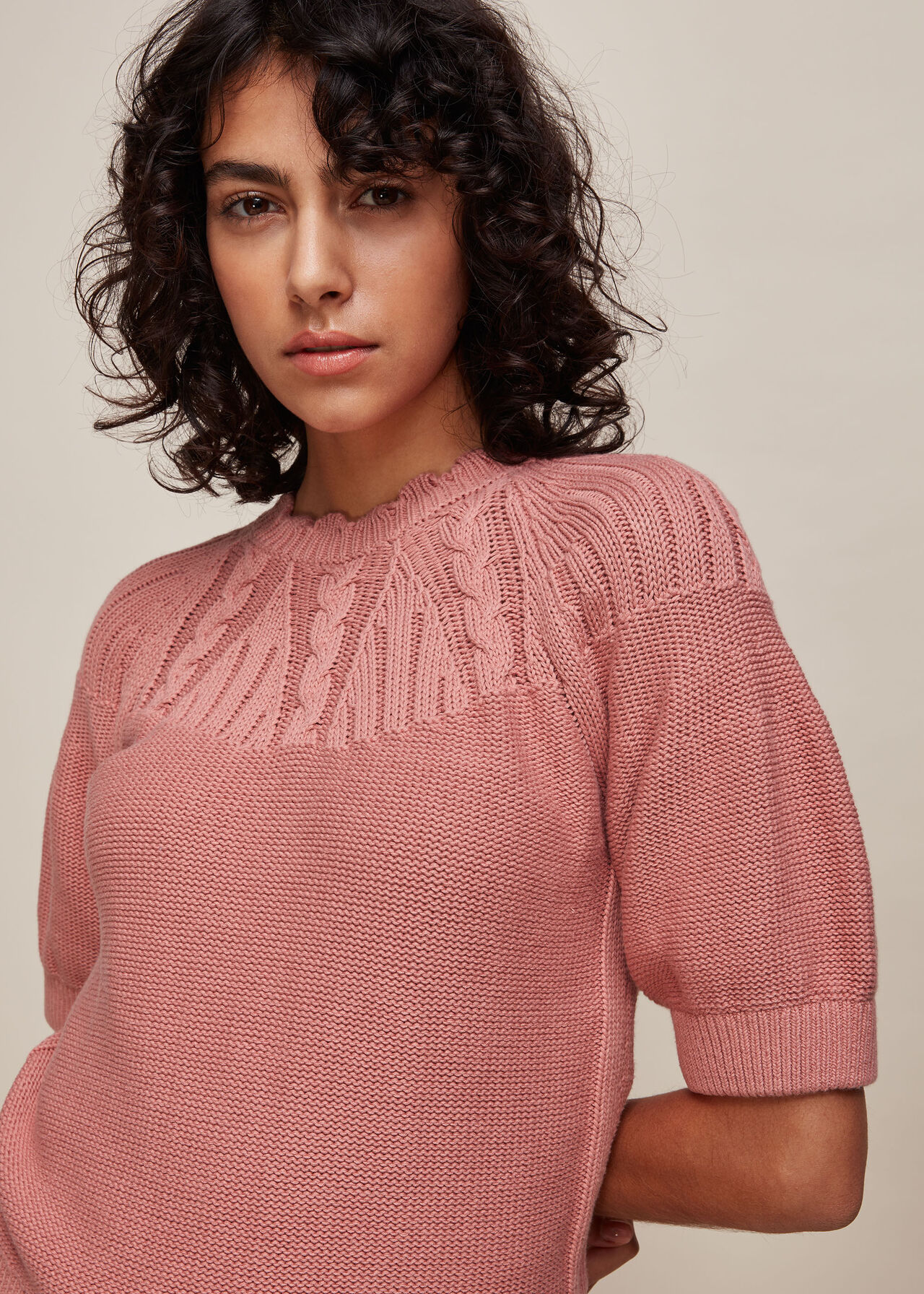 Bell Sleeve Cable Knit Pale Pink