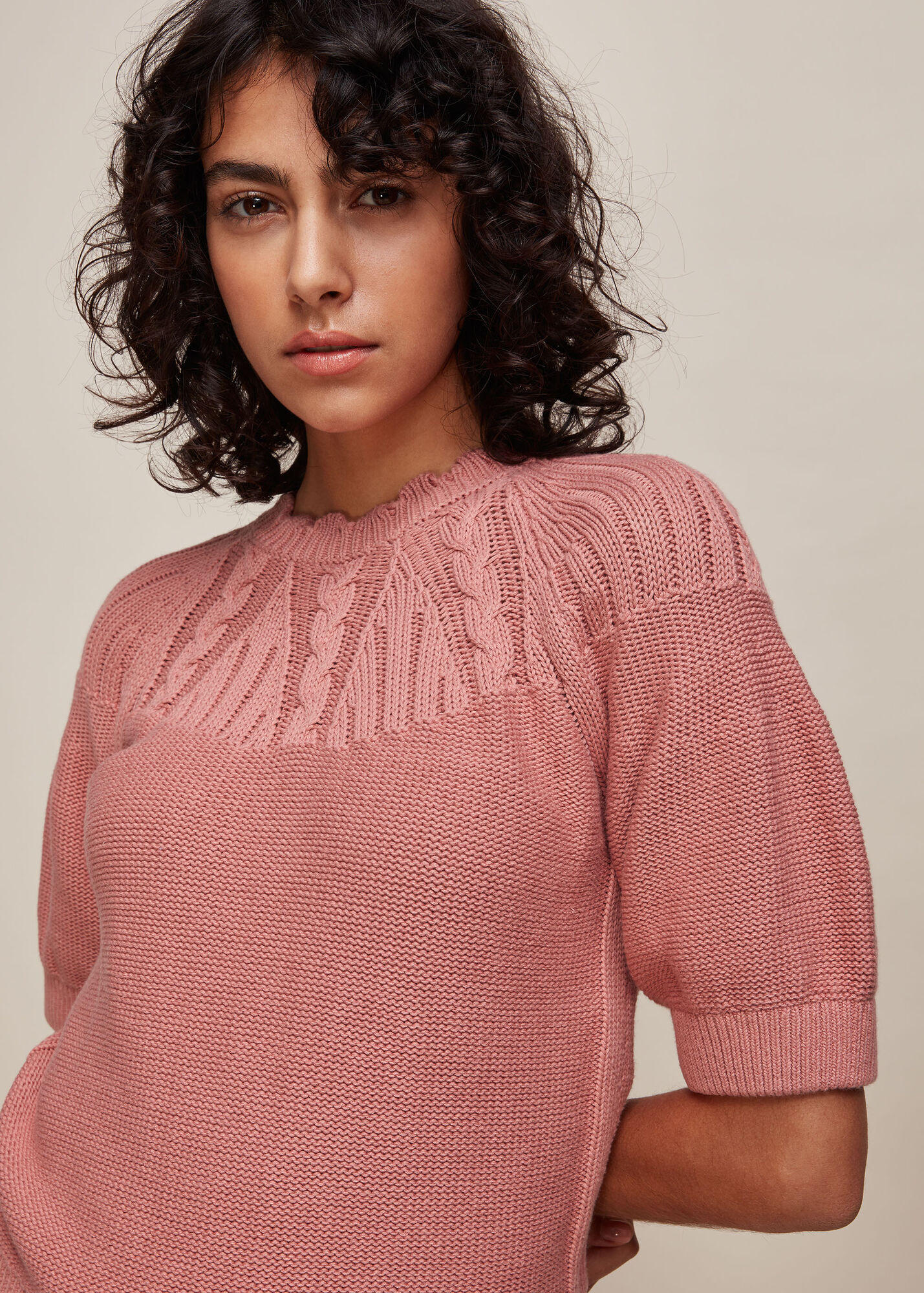 Hooded Knit Bell Sleeve Top - Pink Clay