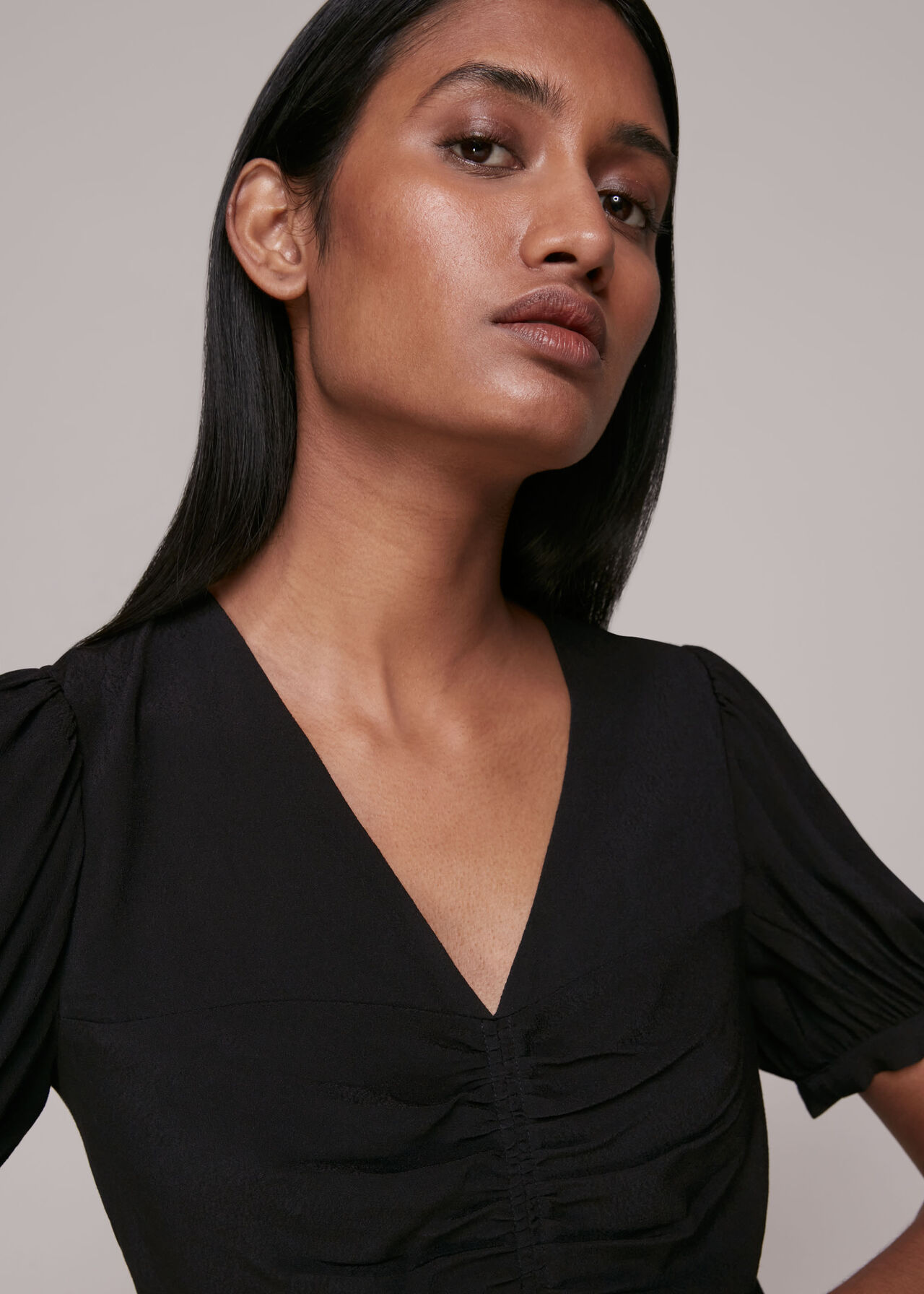 Black V Neck Gather Detail Top | WHISTLES