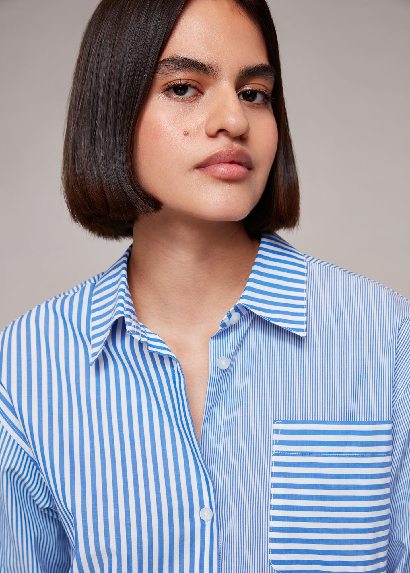 Blue/Multi Millie Stripe Oversized Shirt | WHISTLES
