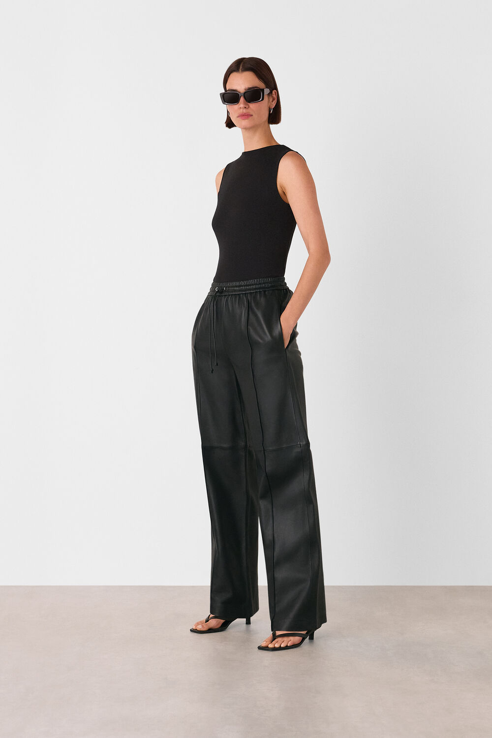 Black High Neck Rib Detail Tee