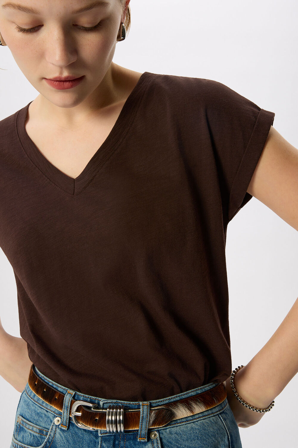 Chocolate Willa V-Neck Cap Sleeve Tee