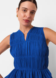 Shirred V Neck Midi Dress