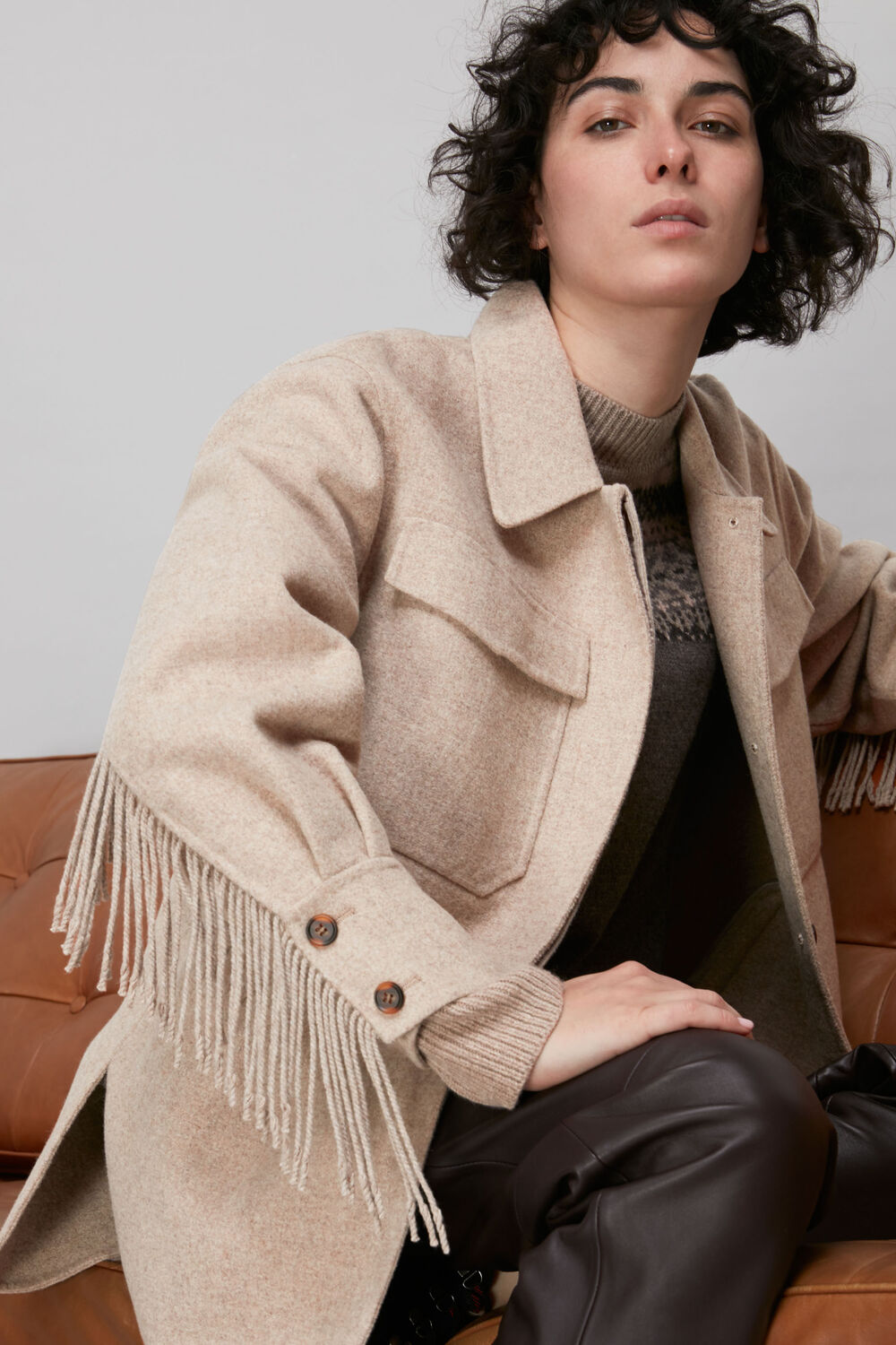 Fringe Detail Wool Overshirt