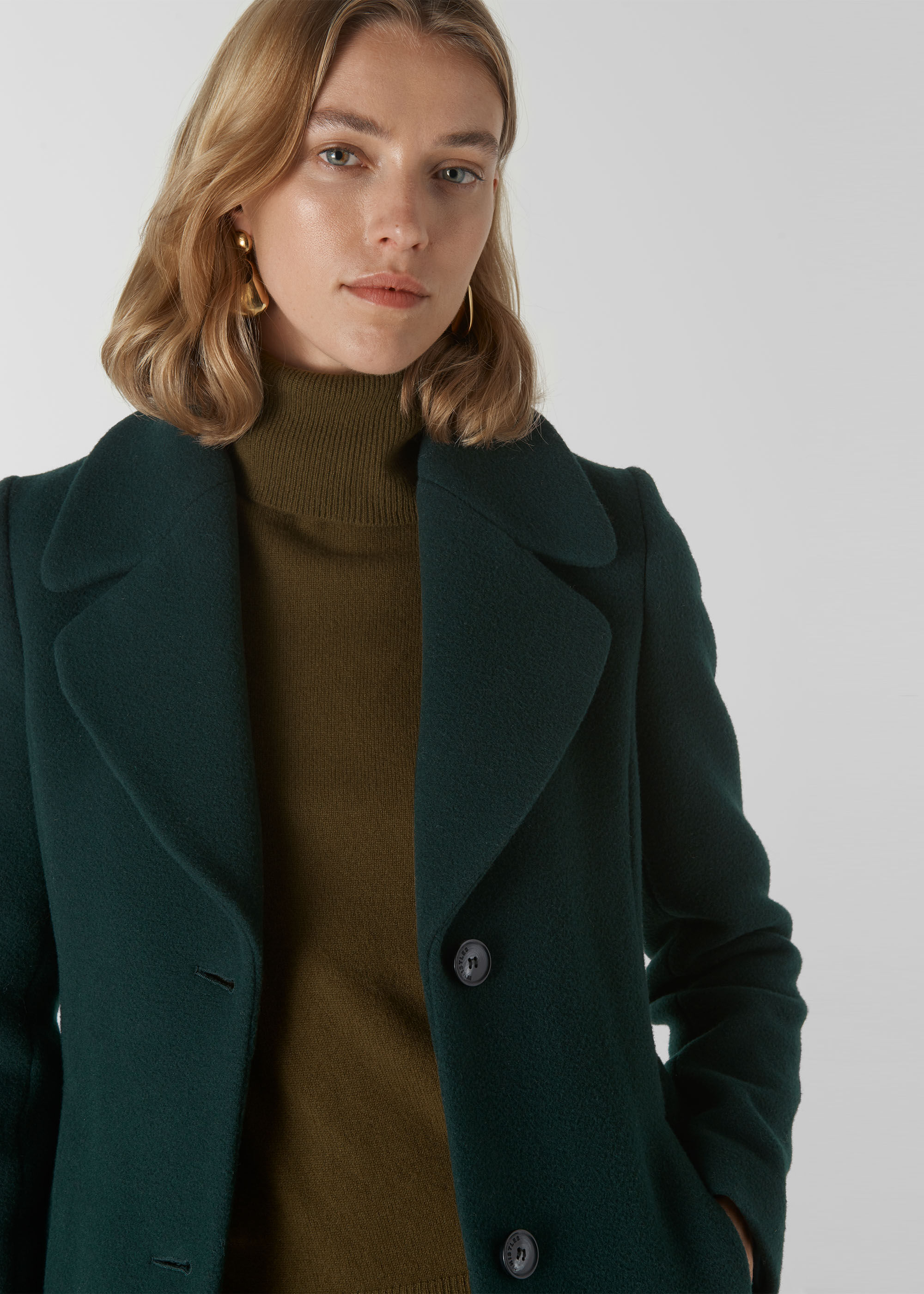 Green belted coat on sale