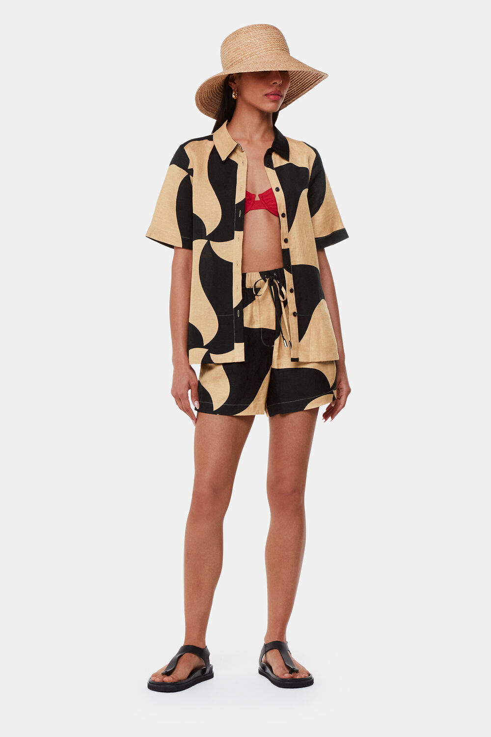Black Swirl Linen Blend Short