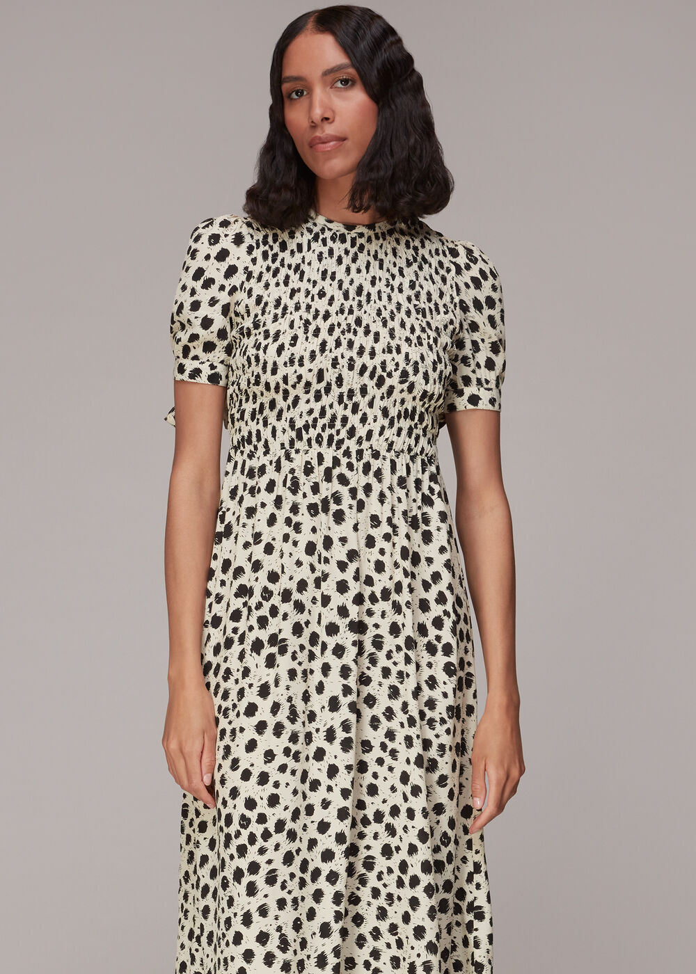 Dalmatian Shirred Midi Dress