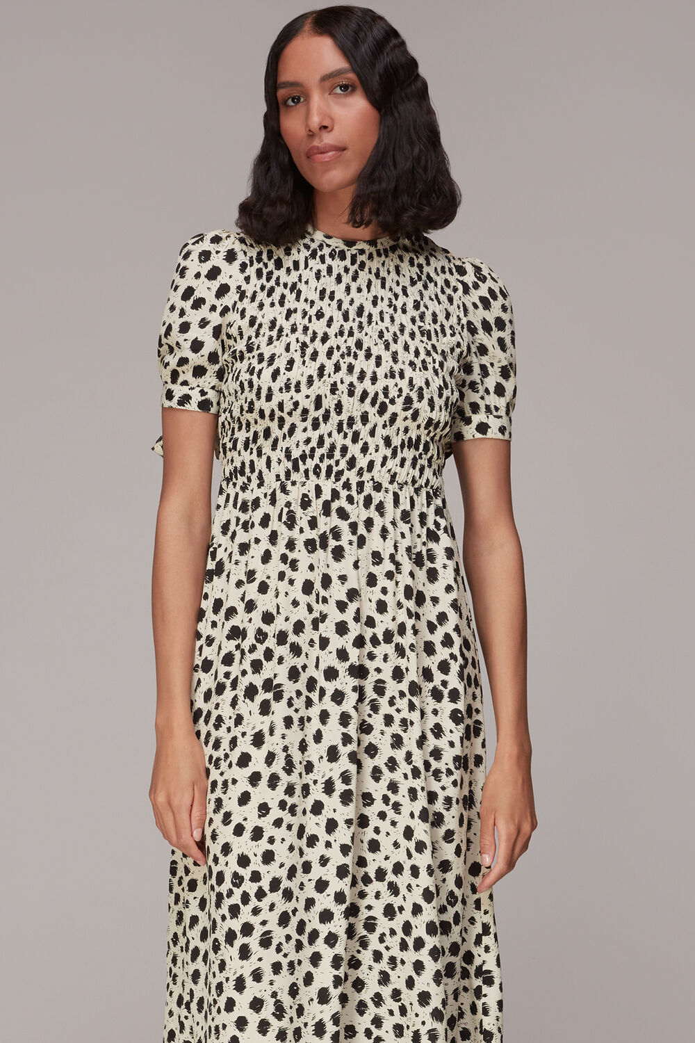 Dalmatian Shirred Midi Dress