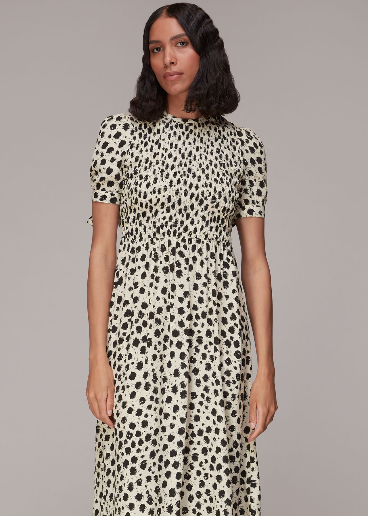 Dalmatian Shirred Midi Dress