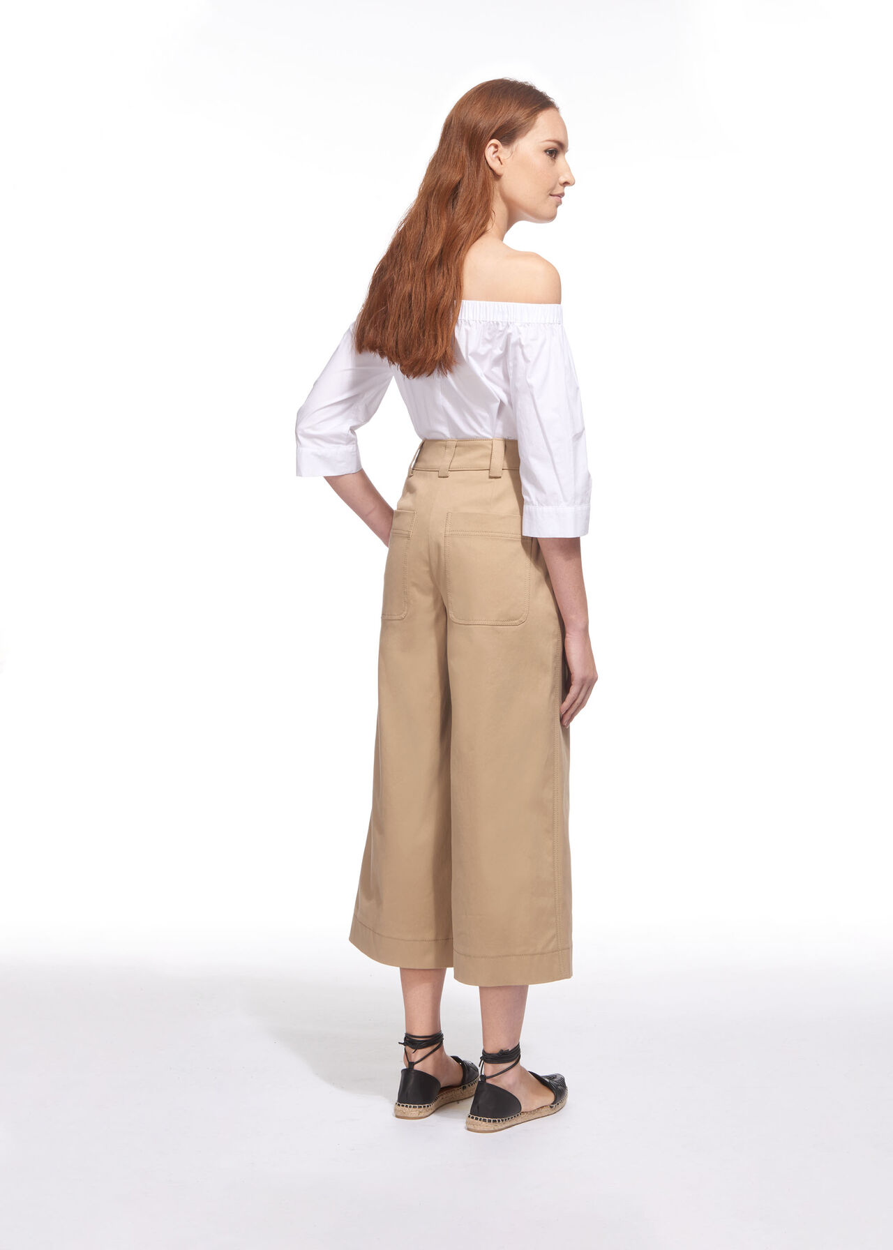 Cotton Wide Leg Trouser Beige