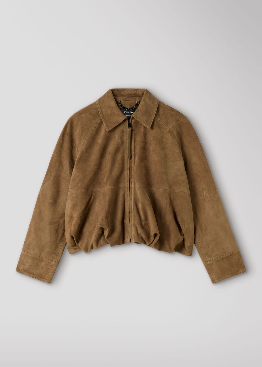 Taupe Gathered Suede Zip Jacket