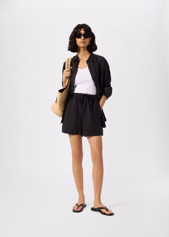 Black Linen Elasticated Short