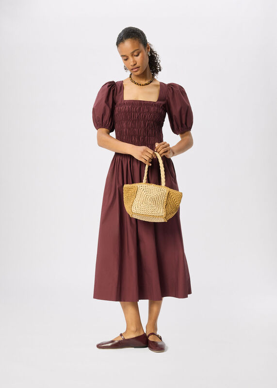 Plum Cotton Ruched Bodice Dress