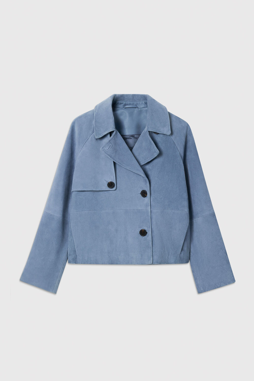 Blue Suede Short Trench Jacket