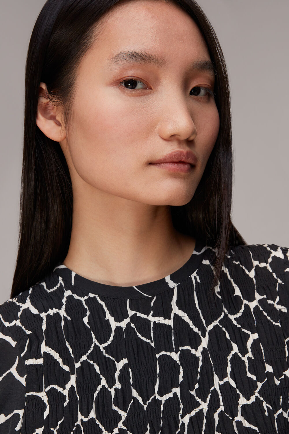 Giraffe Print Shirred Top