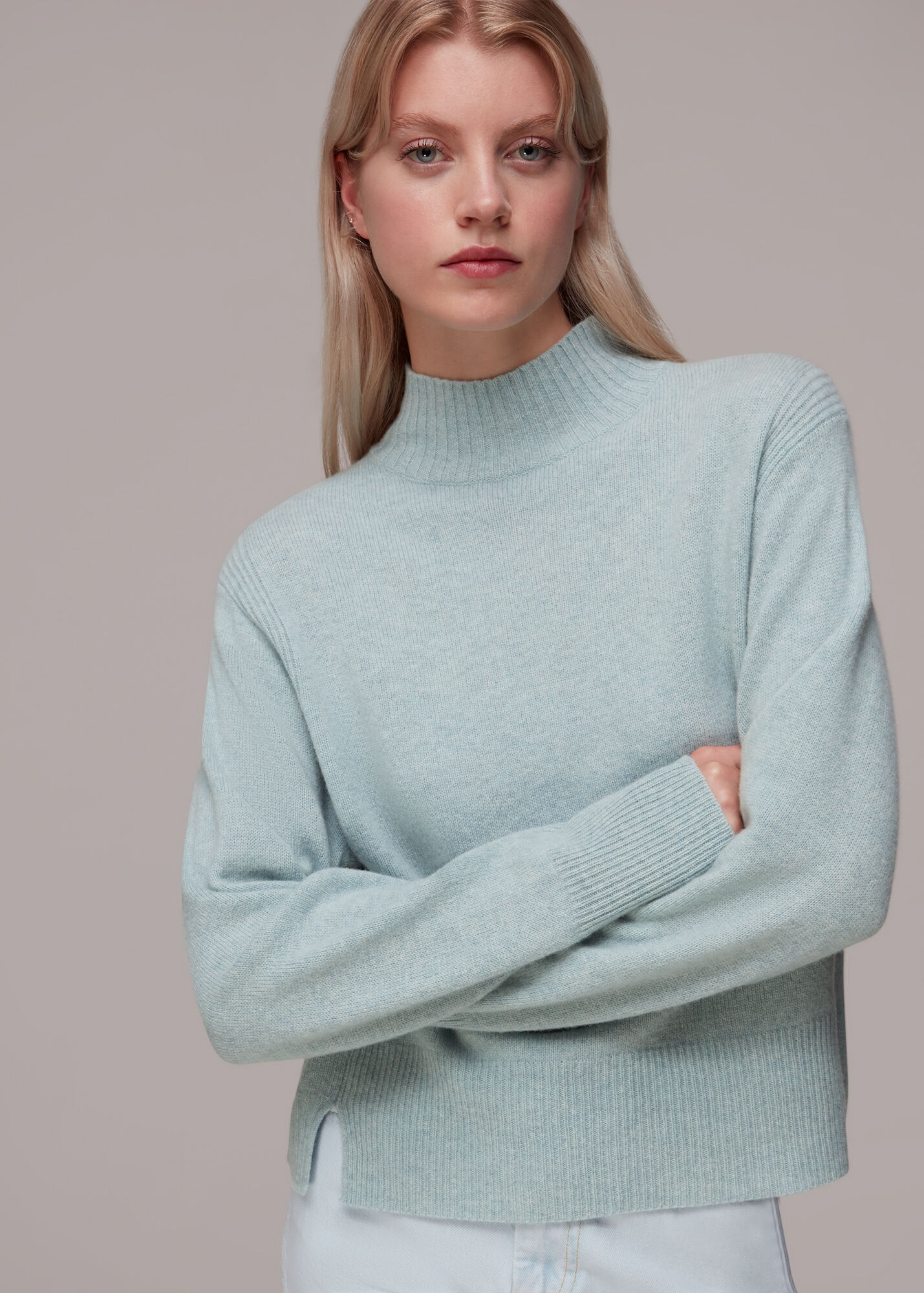 Pale Blue Ferne Wool Funnel Neck Jumper WHISTLES