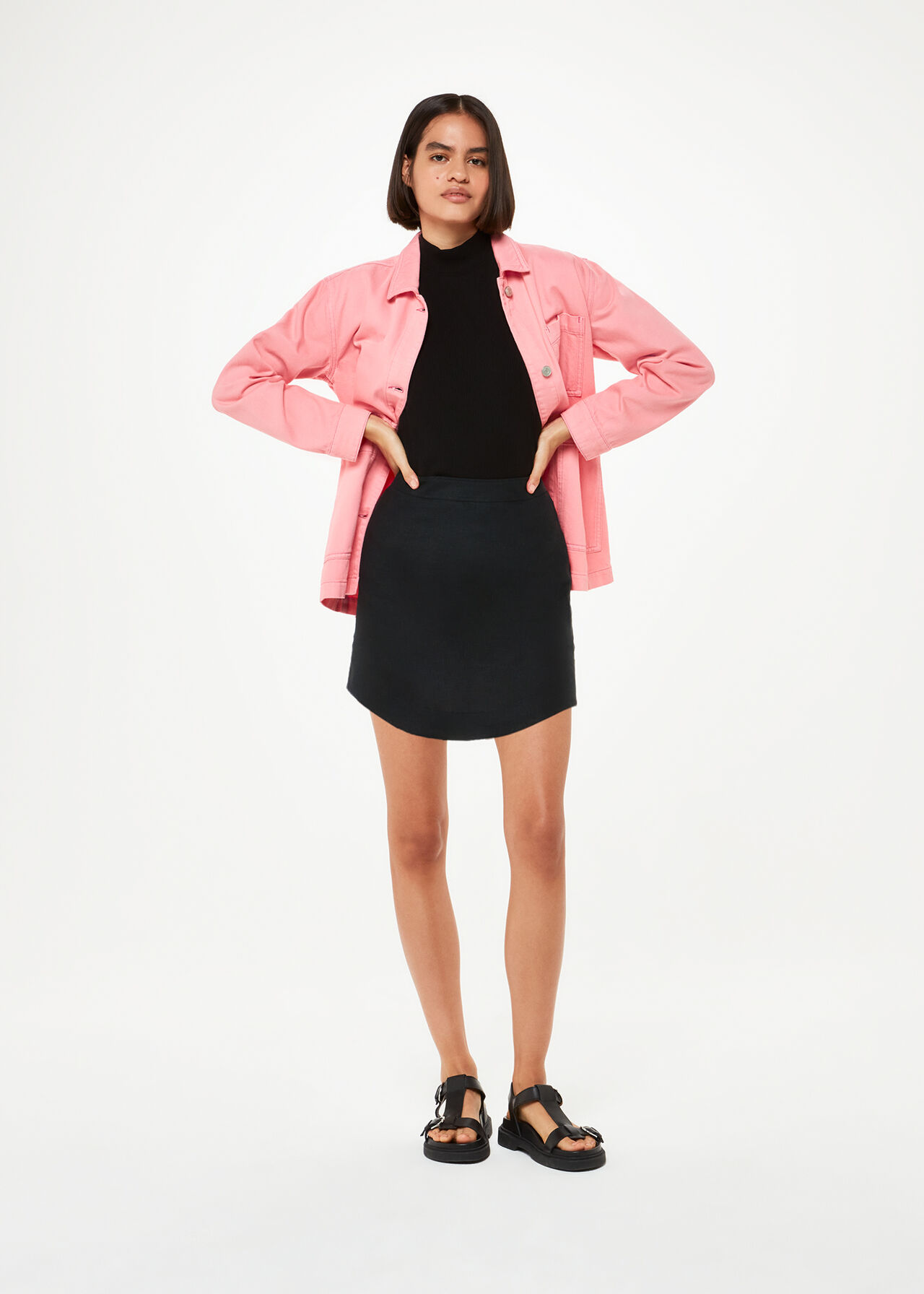 Curved Hem Linen Skirt