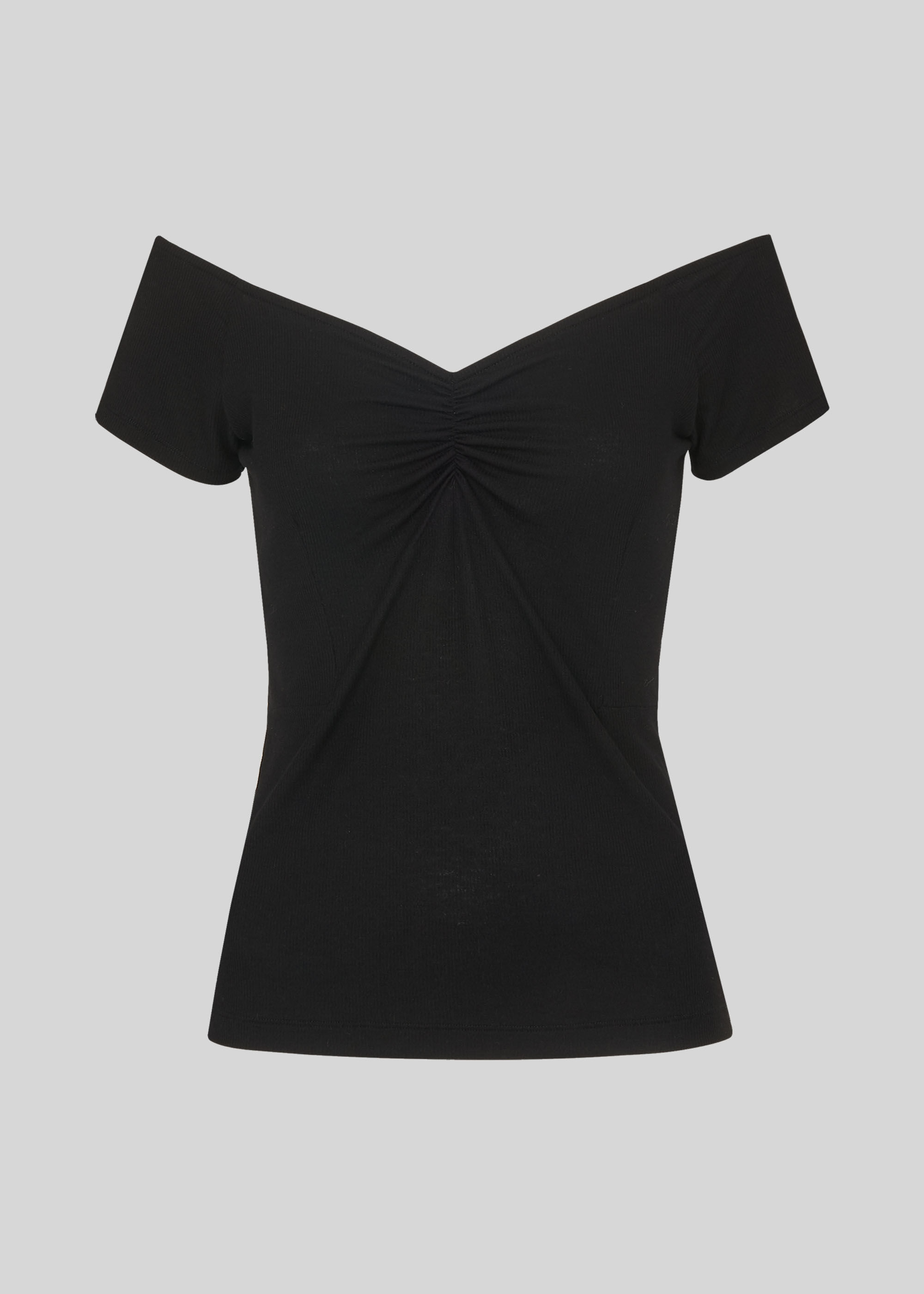 Black Gather Front Bardot Rib Top WHISTLES