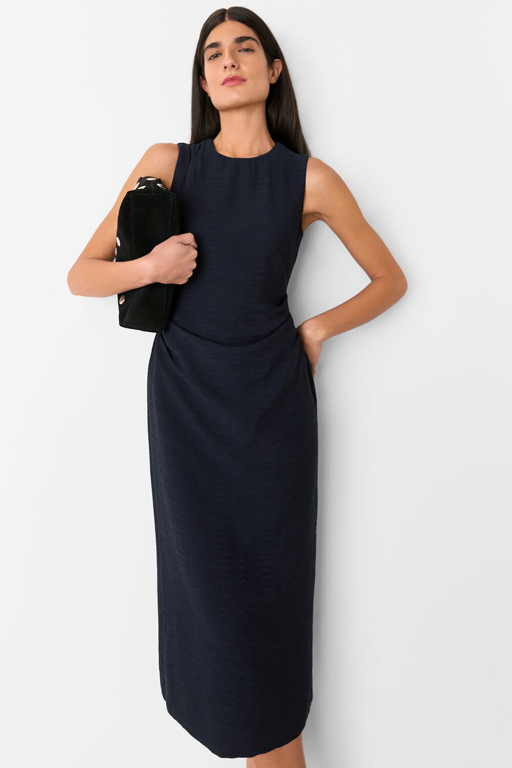 Navy Nora Textured Midi Dress