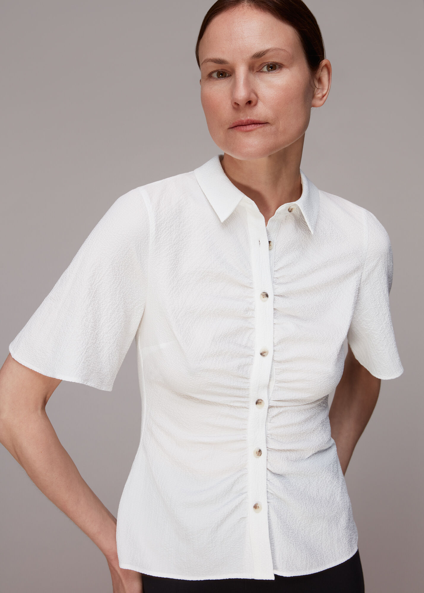 Ruched white shirt clearance