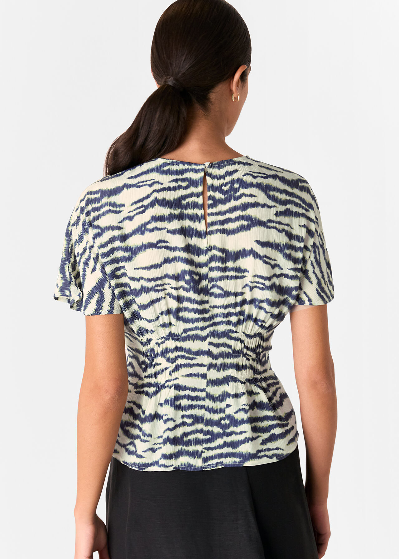 Whistles Feathered Tiger Shirred Blouse