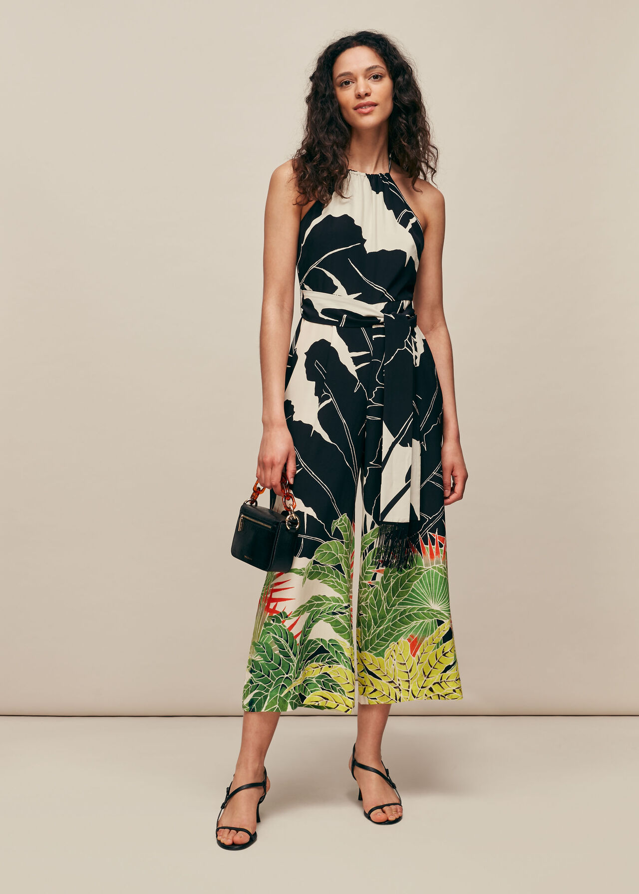 Multicolour Jungle Leaves Silk Jumpsuit | WHISTLES