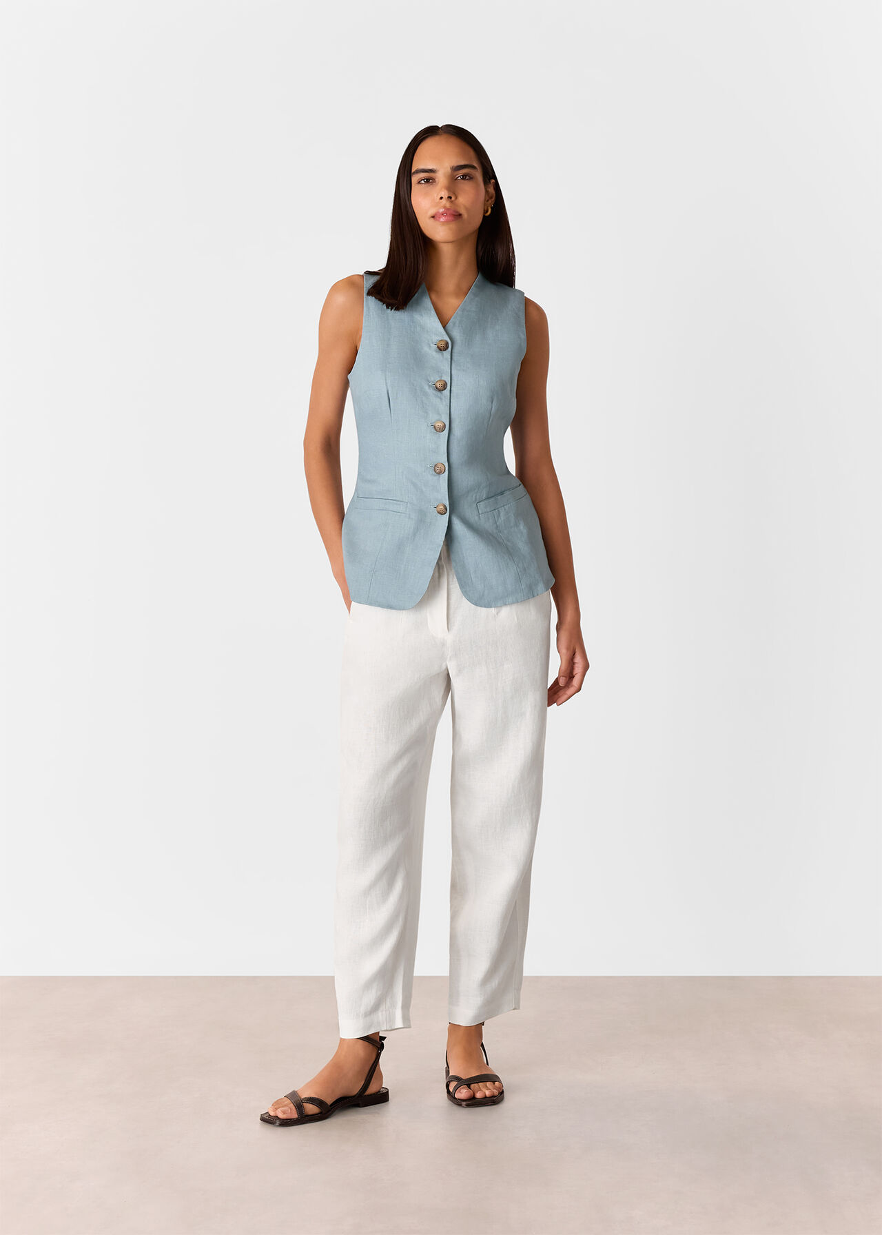 Linen Barrel Leg Trouser