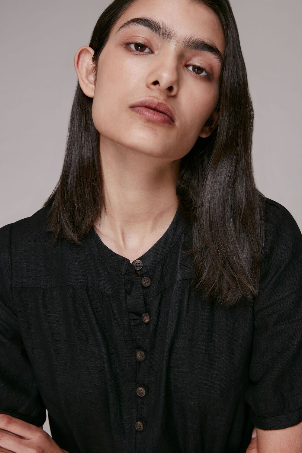 Button Front Linen Jumpsuit