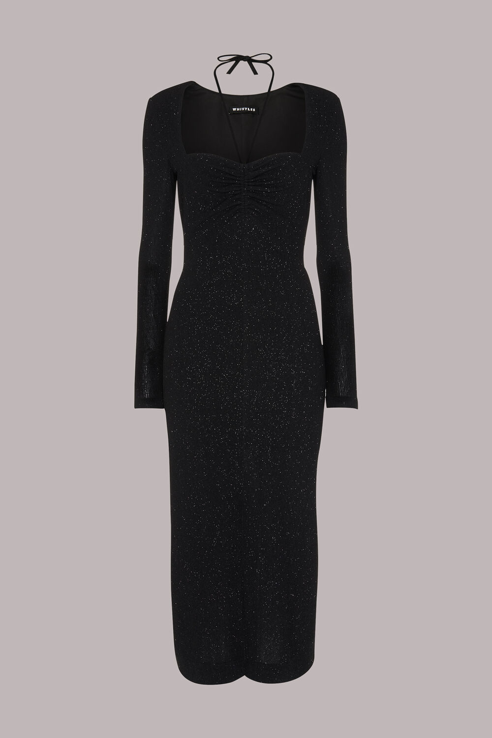 Black Jersey Sparkle Tie Midi Dress