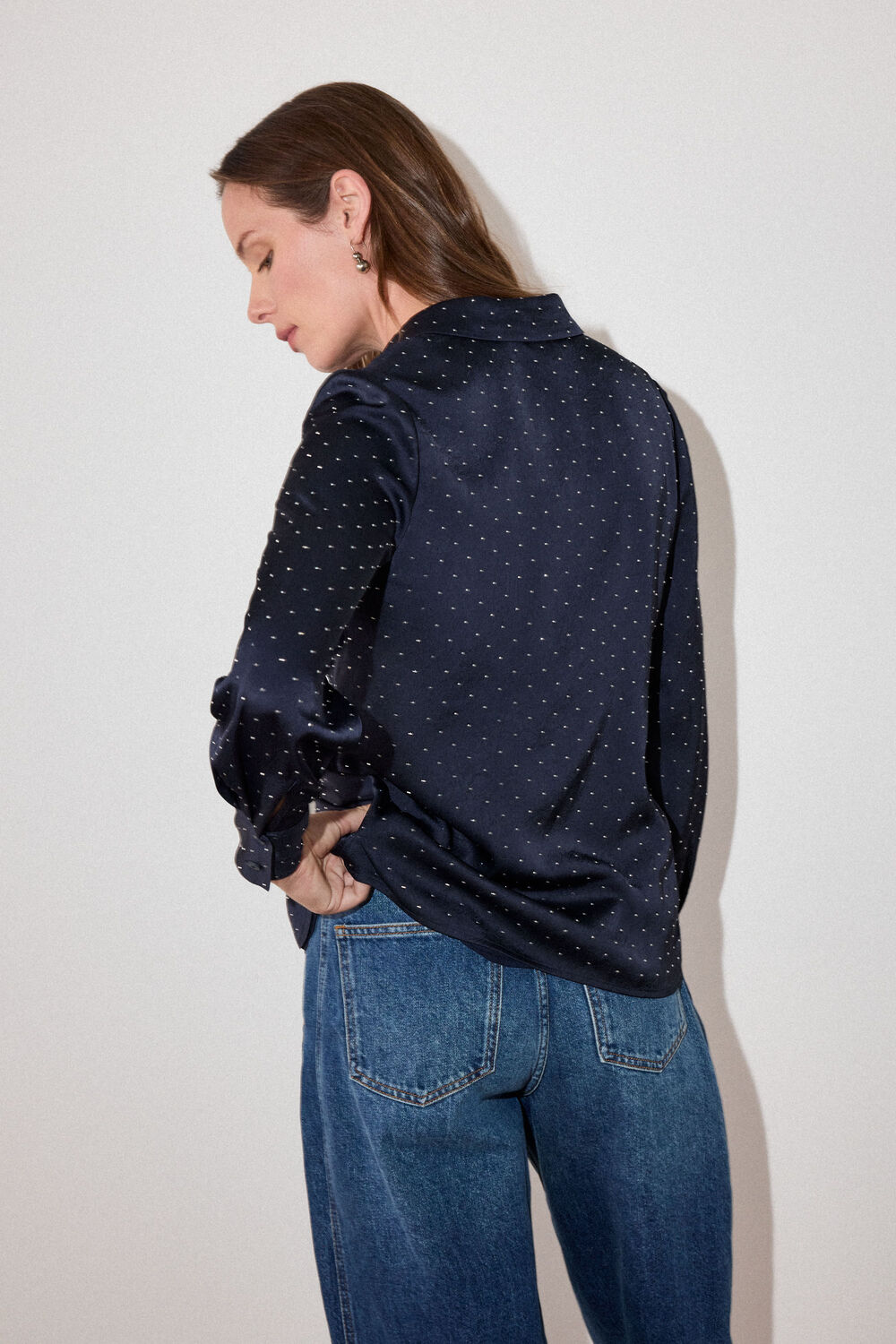 Navy Hot Fix Hammered Satin Shirt