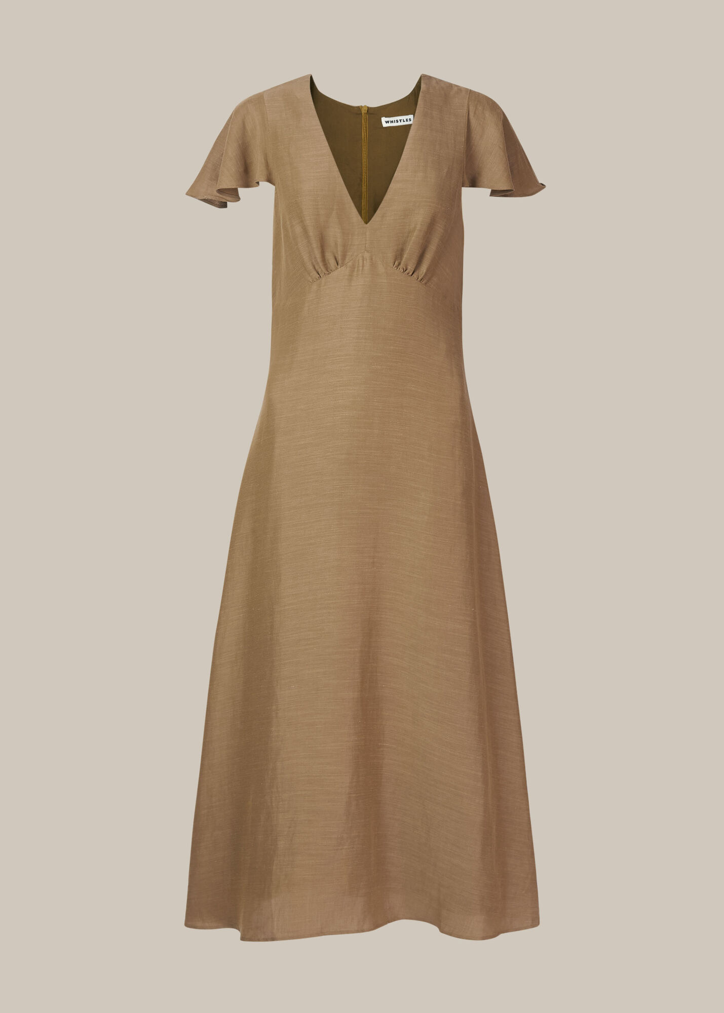 Khaki Frill Sleeve Midi Dress WHISTLES
