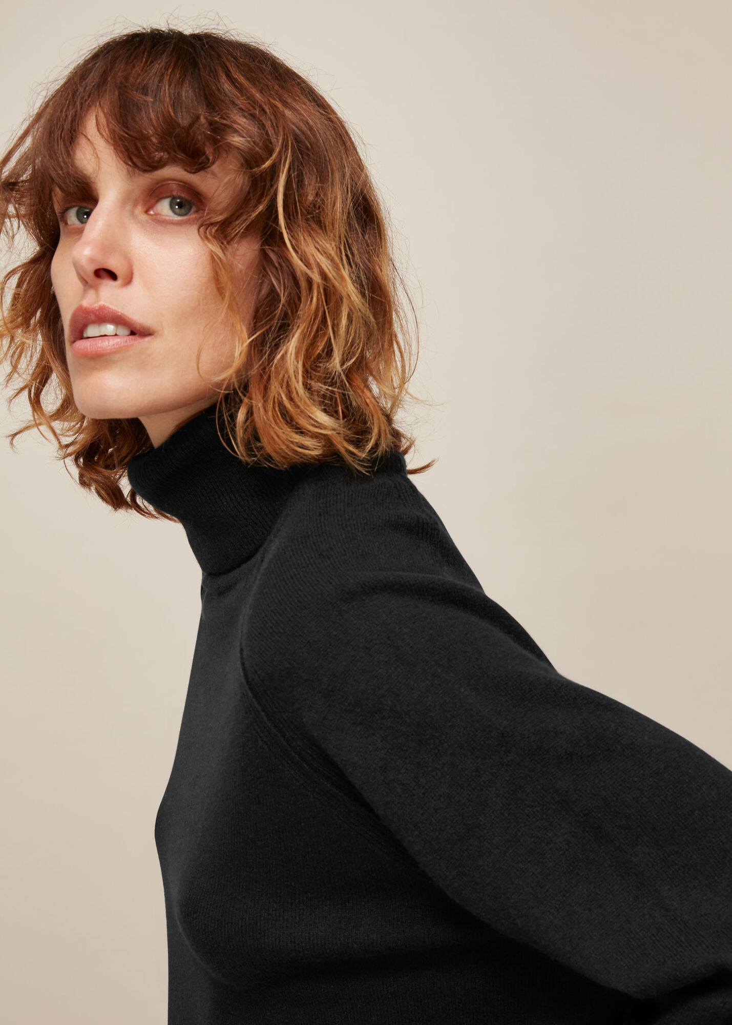 Black Cashmere Roll Neck Sweater WHISTLES