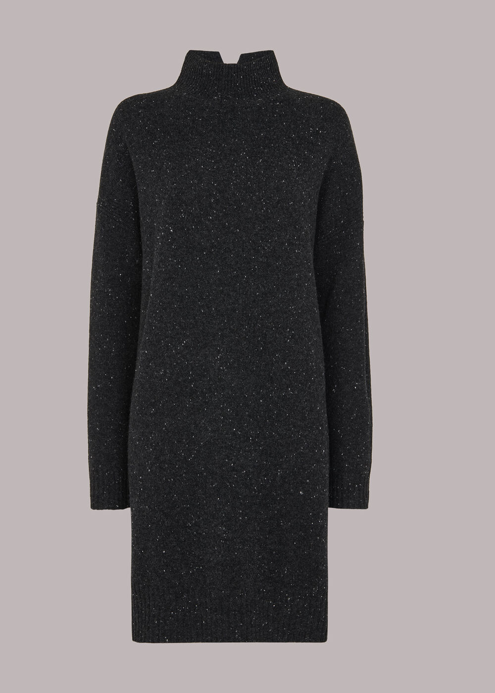 Funnel Neck Flecked Knit Dress