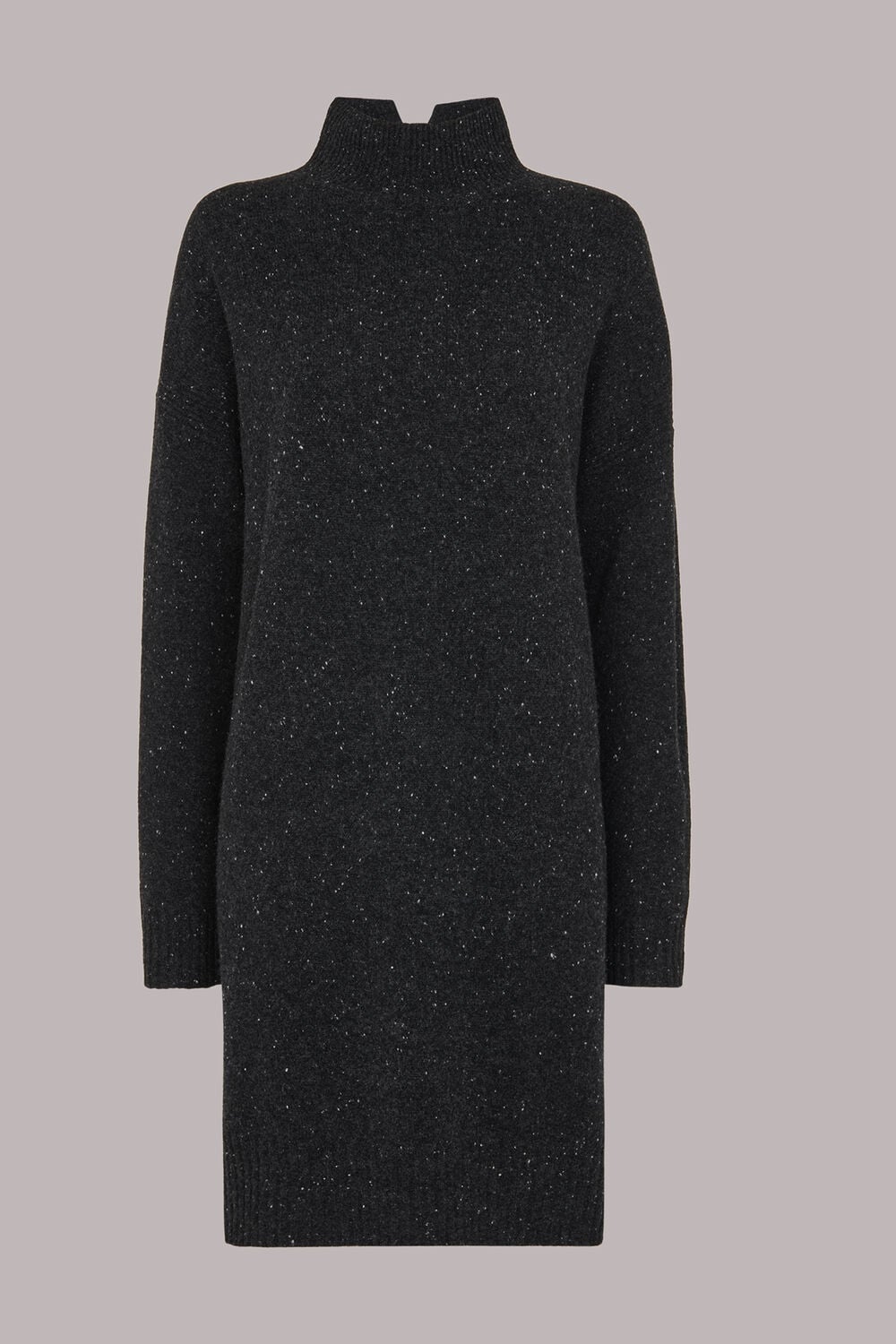 Funnel Neck Flecked Knit Dress