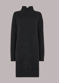 Funnel Neck Flecked Knit Dress
