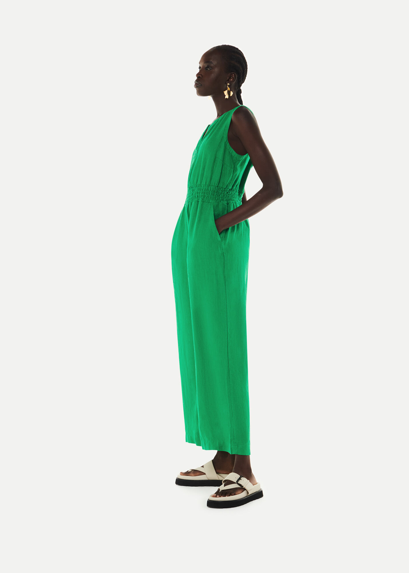 Green Danny Linen Jumpsuit WHISTLES