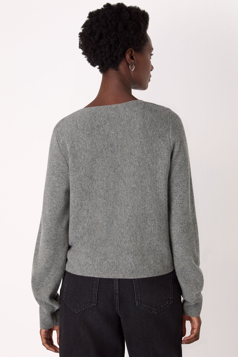 Grey Wool Twist Front Detail Knit