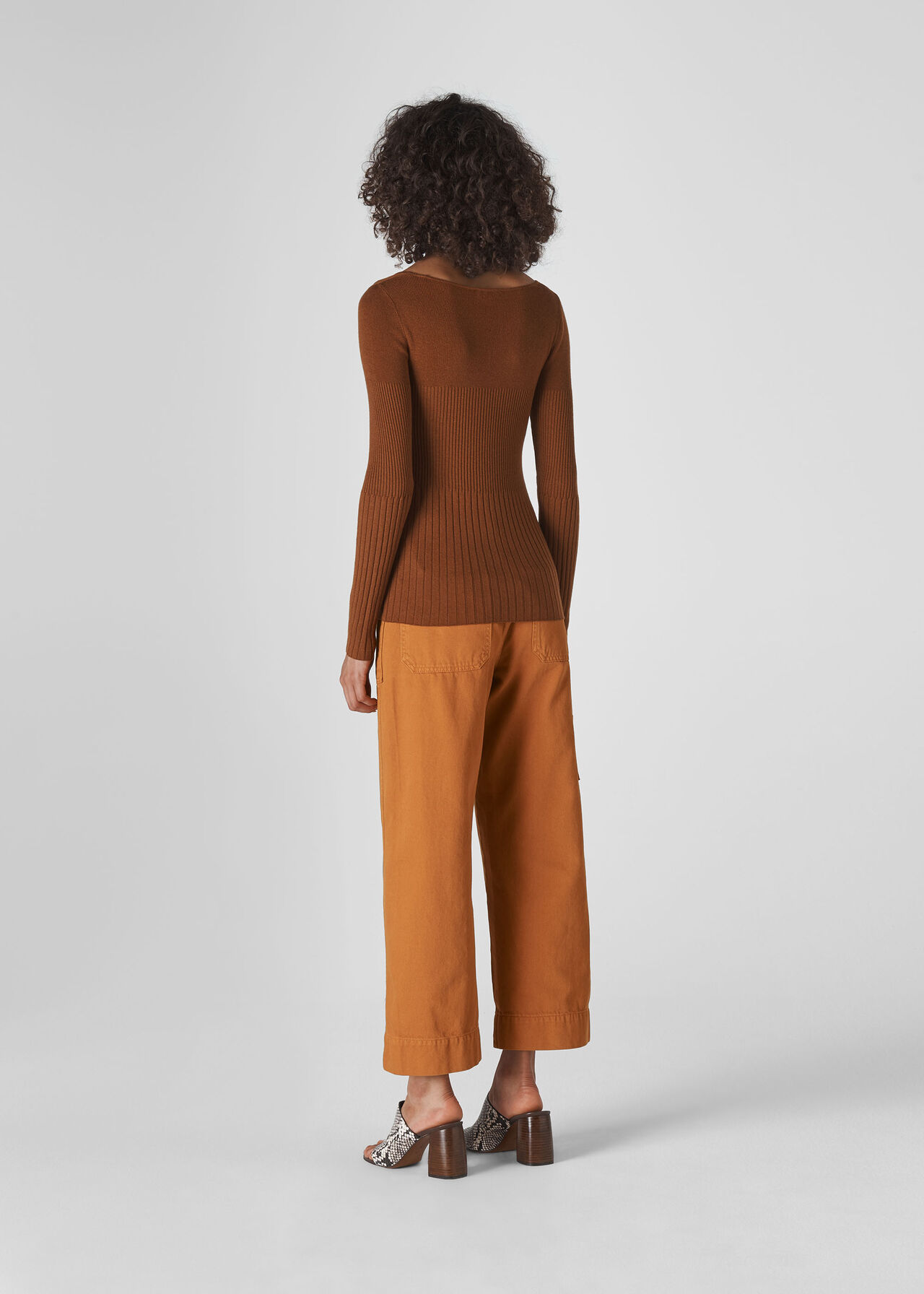 Square Neck Silk Mix Rib Knit Toffee