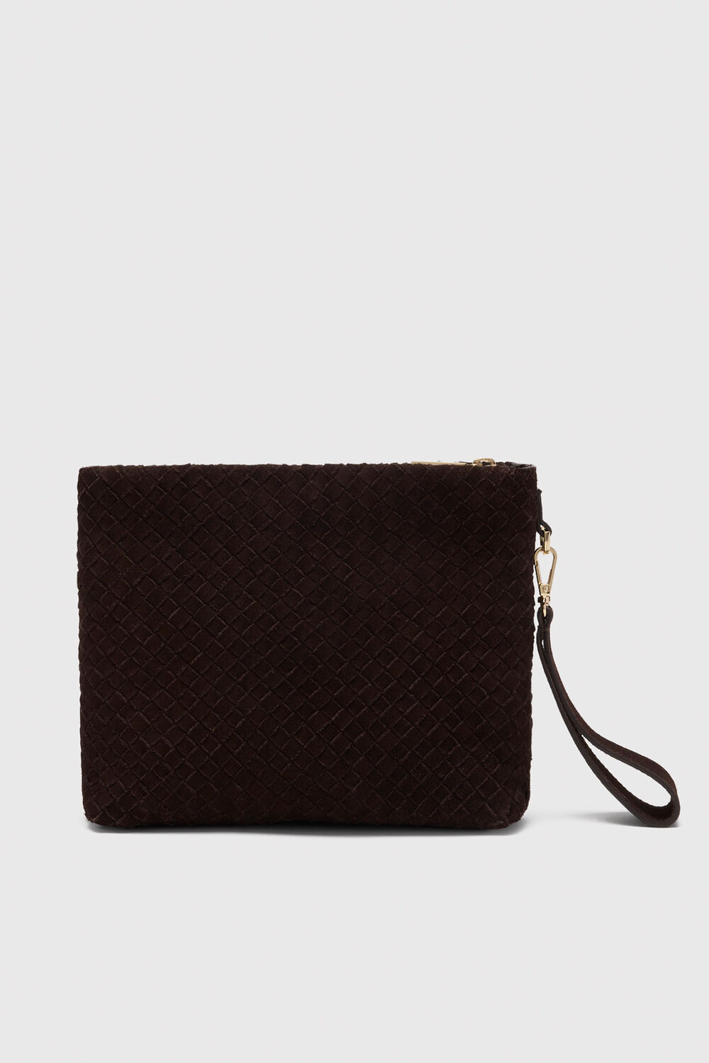 Chocolate Avah Woven Suede Zip Clutch