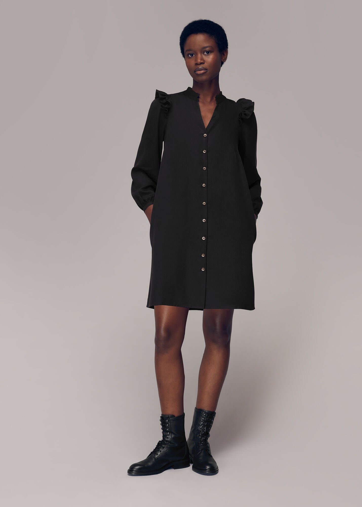 Black Katie Button Through Dress WHISTLES Whistles UK