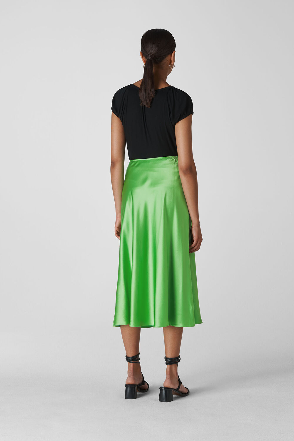 Silk Satin Bias Skirt Lime