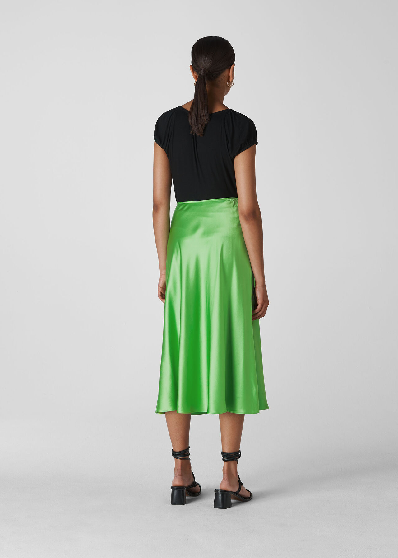 Silk Satin Bias Skirt Lime